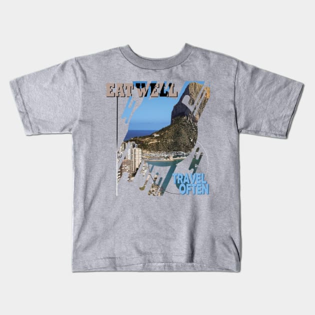 Eat Well, Travel Often. Kids T-Shirt by TeeText